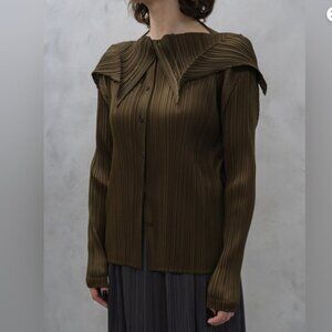 Issey Miyake Pleats Please Long Sleeve Shirt in Brown